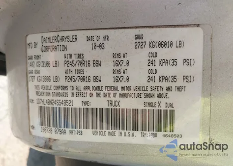 2004 Dodge Dakota Slt from USA, damaged, VIN 1D7HL48N24S548521